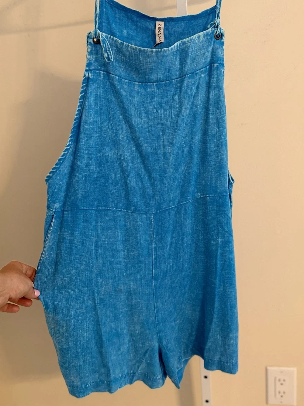 Zenana acid wash Linen-Blend Short Romper